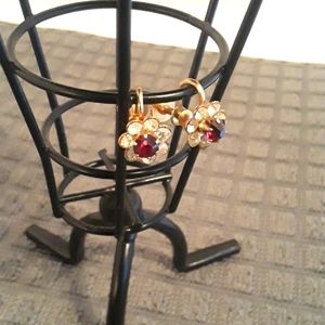 Rhinestone and Red Crystal Screwback Earrings